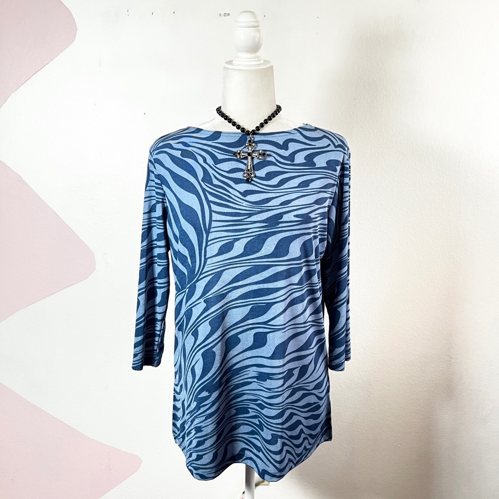 Vintage‎ Y2K Boat Neck Top Sz Small Zebra Print Retro 90s